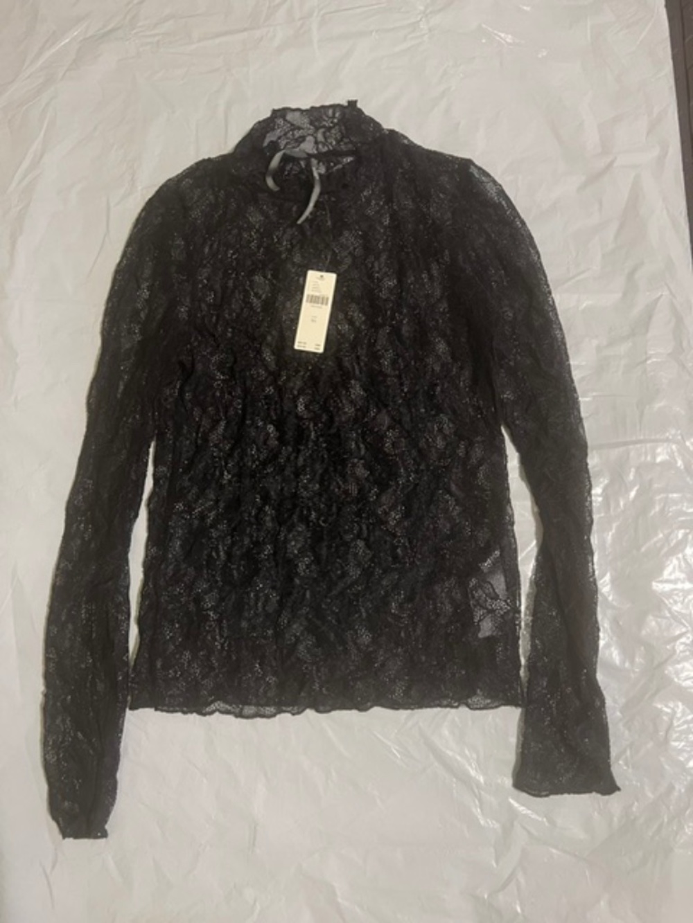 Anthropologie Sheer Lace Top in Black Size XS
